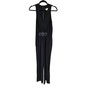 Beige by ECI Women's Black Sleeveless Zip Closer Rhinestone Jumpsuit Size 10